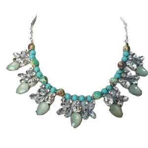 Silver Green Bohemian Necklace 16" rhinestones crystals Charming Charlie